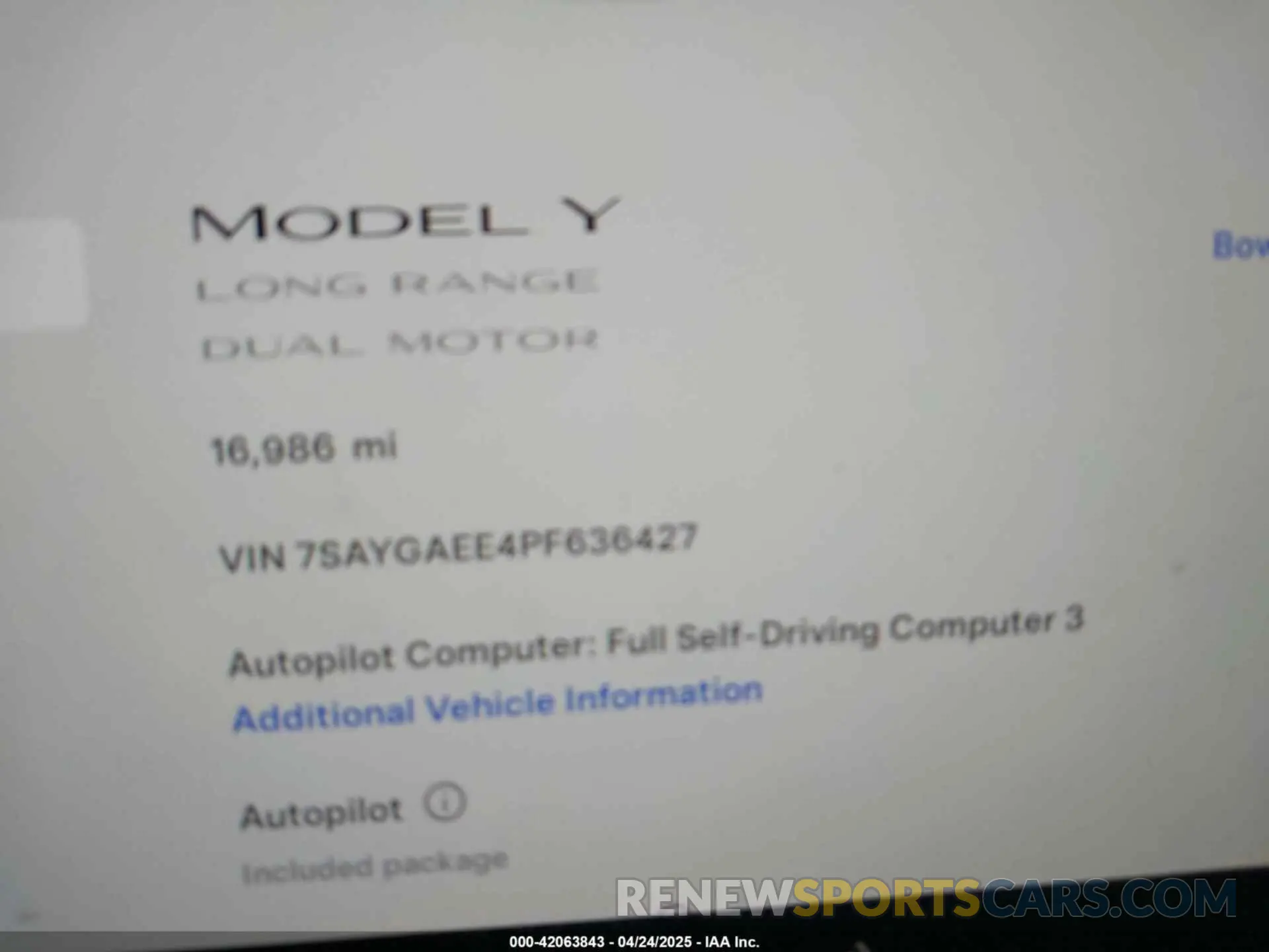 7 Фотография поврежденного автомобиля 7SAYGAEE4PF636427 TESLA MODEL Y 2023