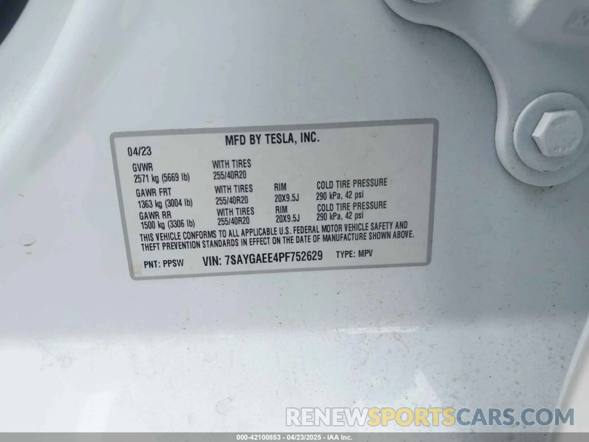 9 Фотография поврежденного автомобиля 7SAYGAEE4PF752629 TESLA MODEL Y 2023