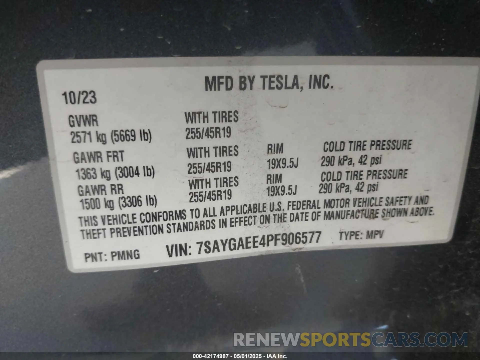 9 Фотография поврежденного автомобиля 7SAYGAEE4PF906577 TESLA MODEL Y 2023