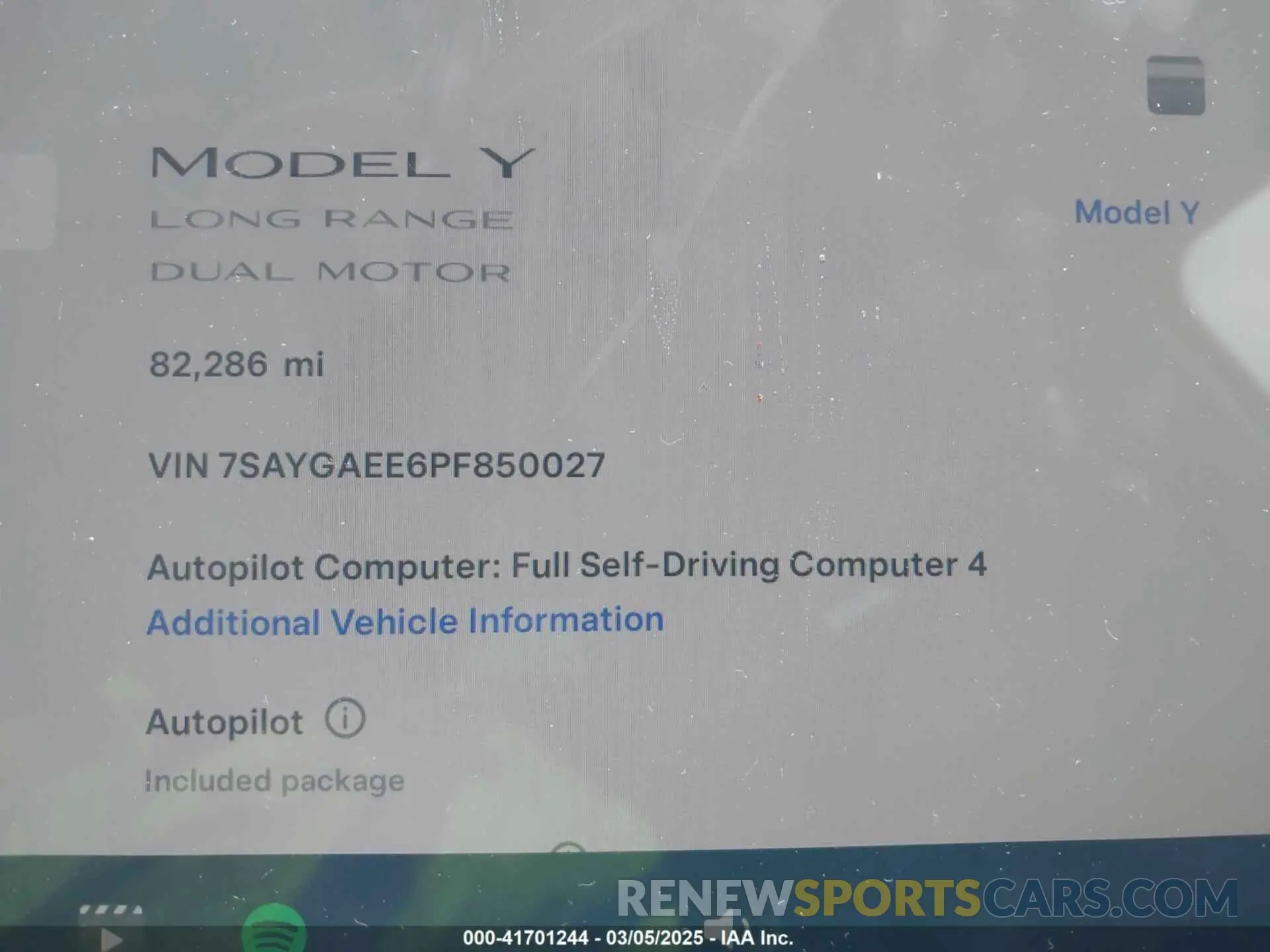 7 Фотография поврежденного автомобиля 7SAYGAEE6PF850027 TESLA MODEL Y 2023