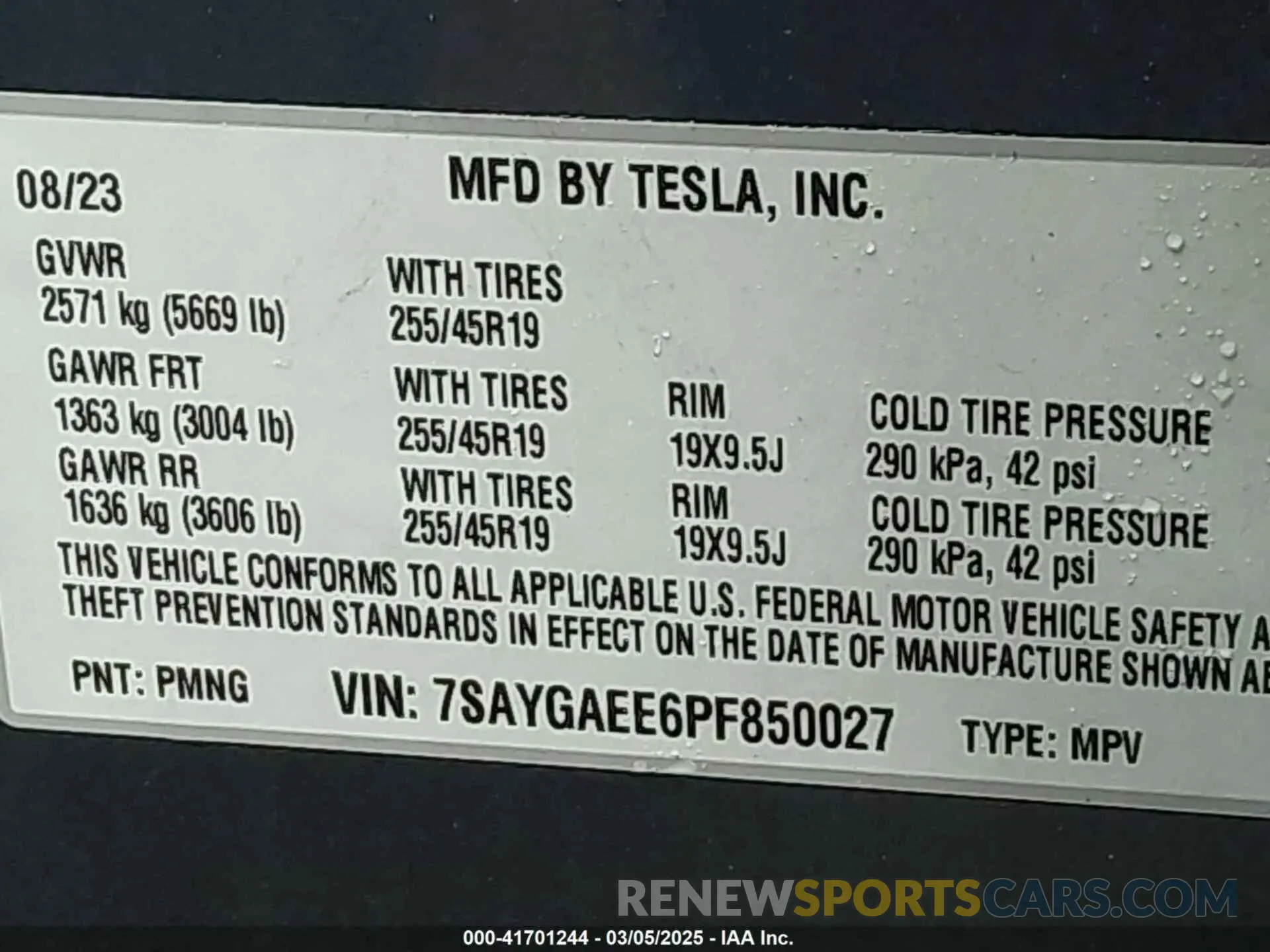 9 Фотография поврежденного автомобиля 7SAYGAEE6PF850027 TESLA MODEL Y 2023