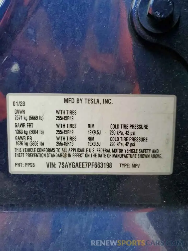 13 Фотография поврежденного автомобиля 7SAYGAEE7PF663198 TESLA MODEL Y 2023