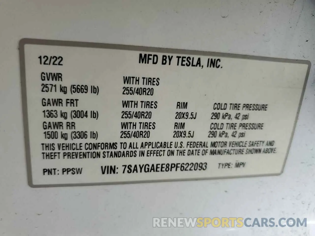 14 Photograph of a damaged car 7SAYGAEE8PF622093 TESLA MODEL Y 2023