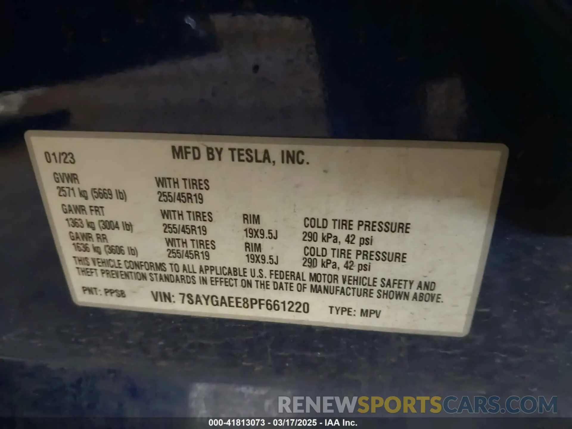 9 Фотография поврежденного автомобиля 7SAYGAEE8PF661220 TESLA MODEL Y 2023