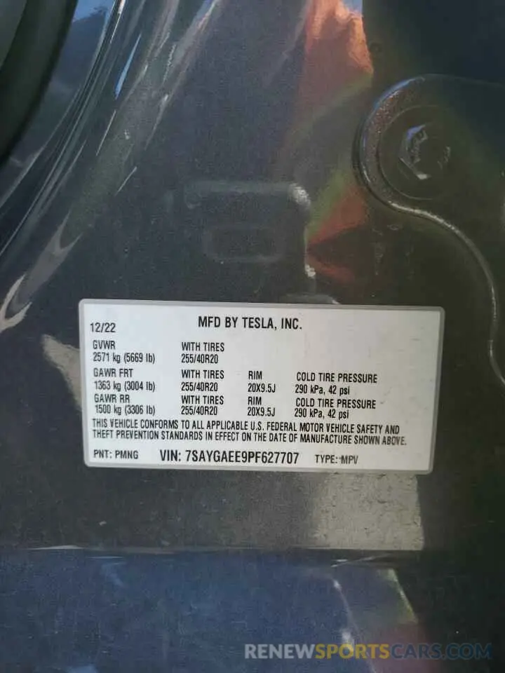 12 Фотография поврежденного автомобиля 7SAYGAEE9PF627707 TESLA MODEL Y 2023