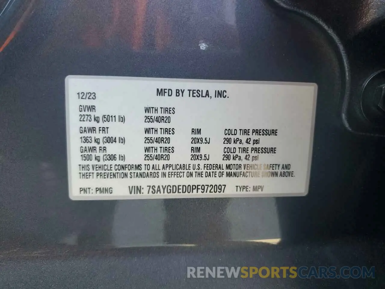 14 Фотография поврежденного автомобиля 7SAYGDED0PF972097 TESLA MODEL Y 2023