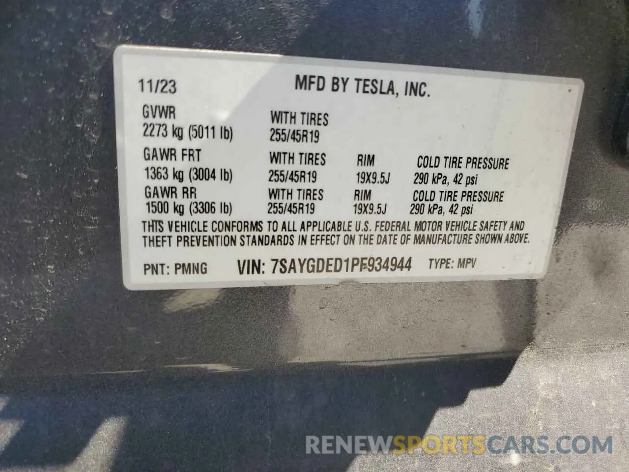 13 Фотография поврежденного автомобиля 7SAYGDED1PF934944 TESLA MODEL Y 2023