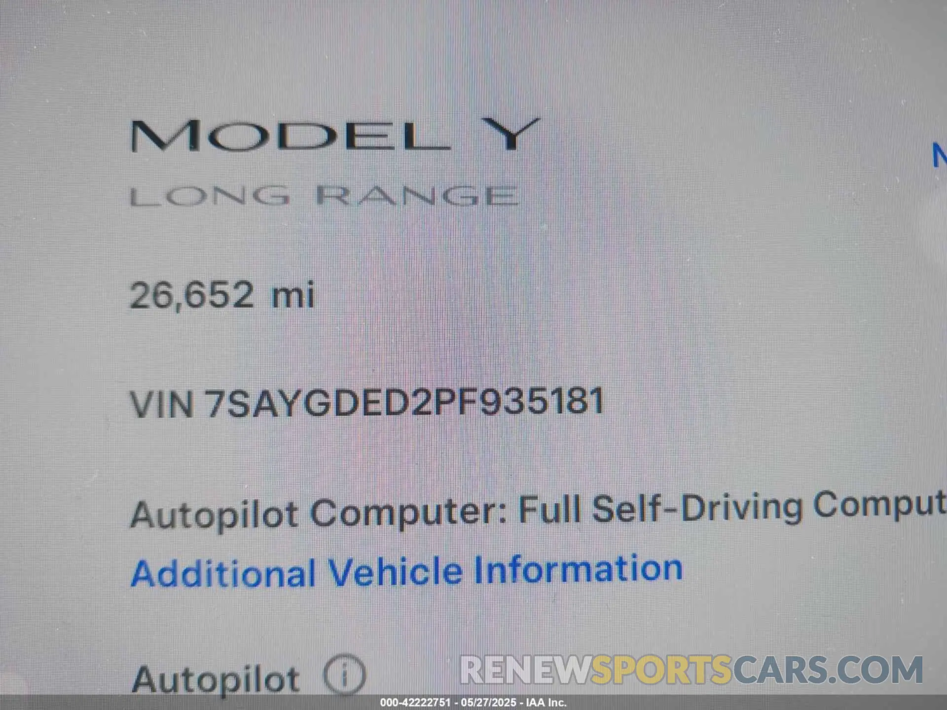 7 Фотография поврежденного автомобиля 7SAYGDED2PF935181 TESLA MODEL Y 2023