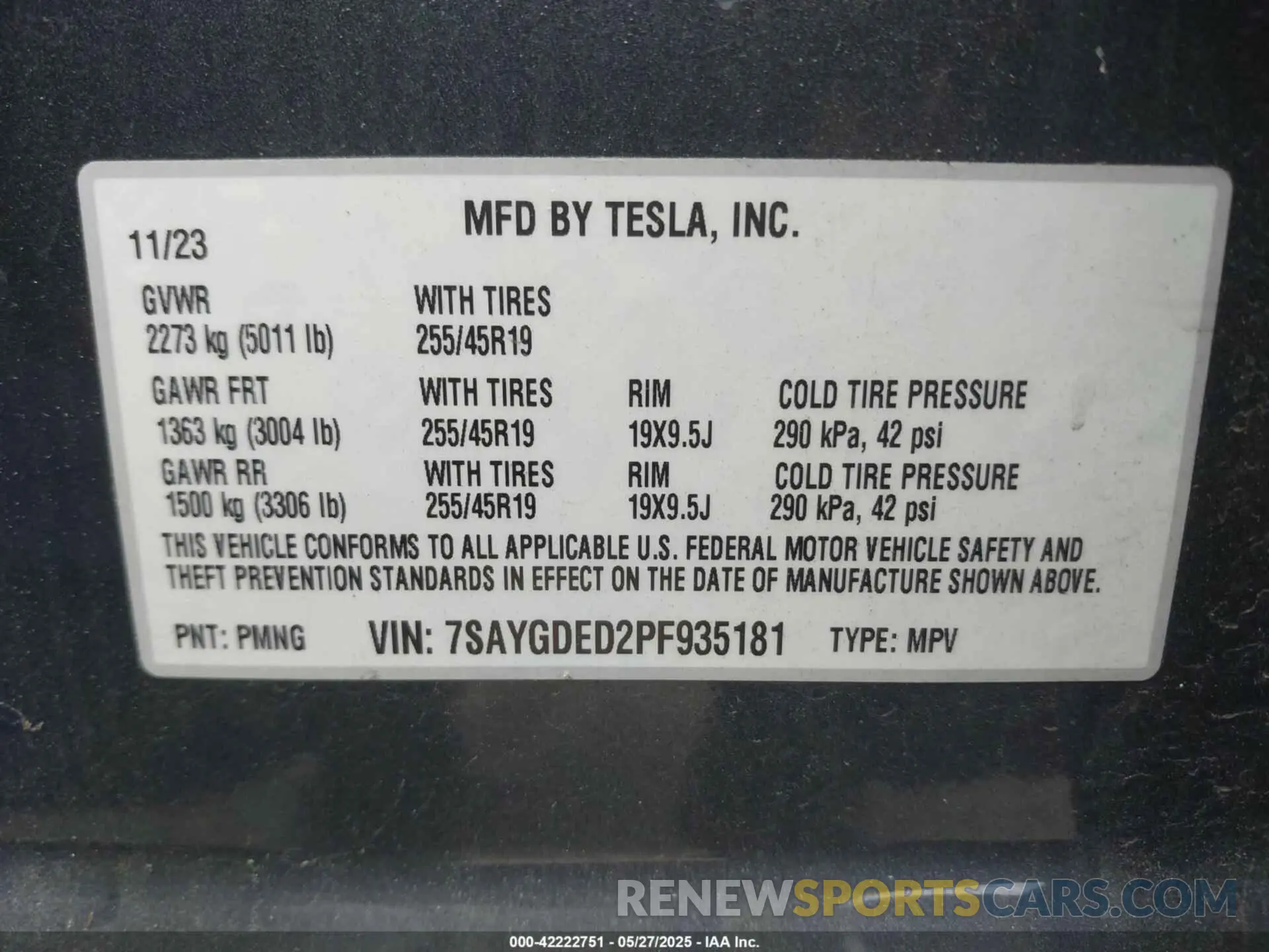 9 Фотография поврежденного автомобиля 7SAYGDED2PF935181 TESLA MODEL Y 2023
