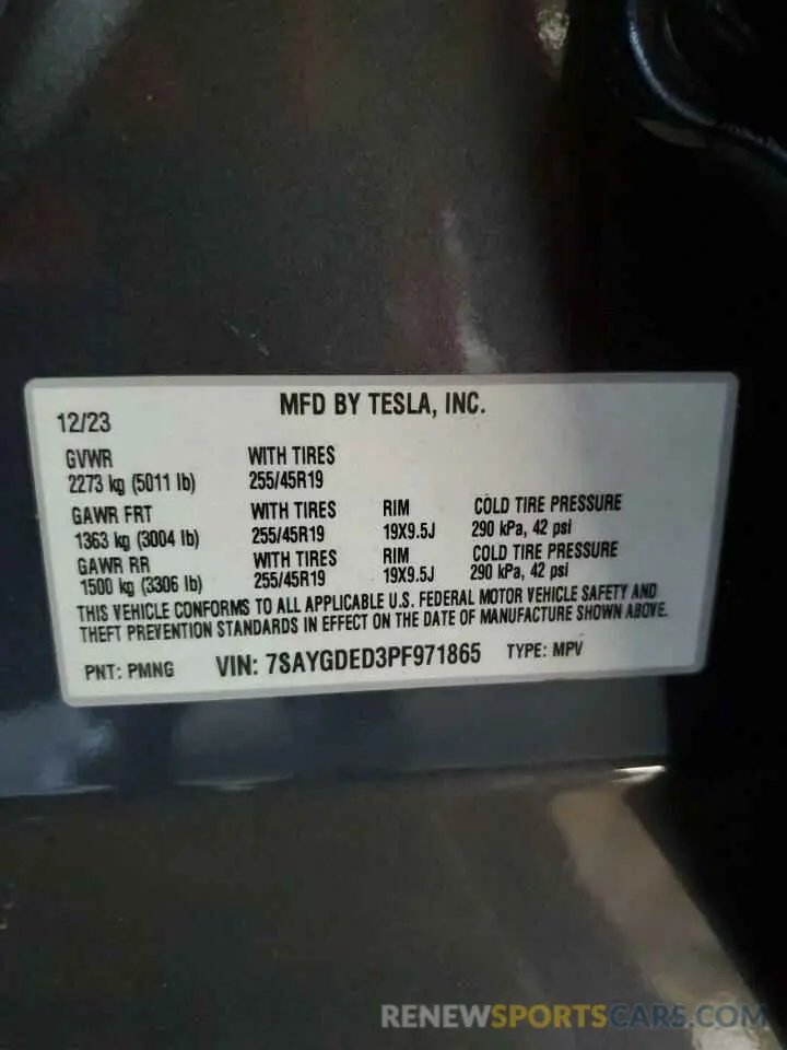 12 Photograph of a damaged car 7SAYGDED3PF971865 TESLA MODEL Y 2023