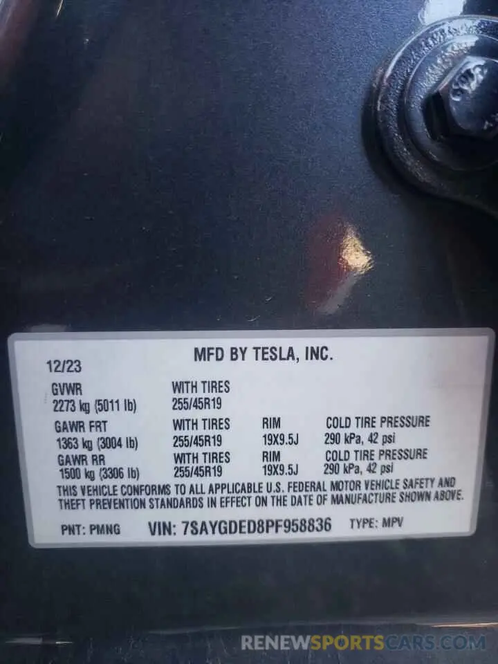 15 Фотография поврежденного автомобиля 7SAYGDED8PF958836 TESLA MODEL Y 2023