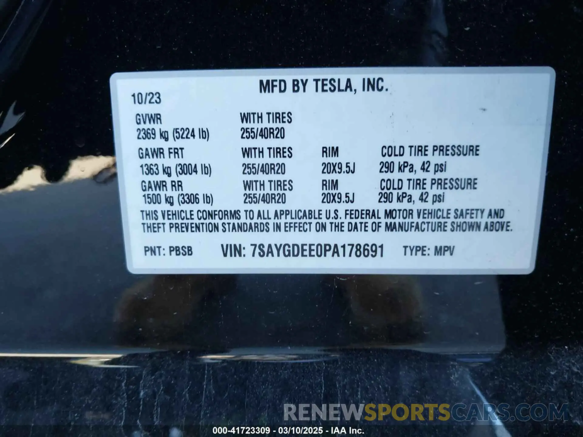 9 Фотография поврежденного автомобиля 7SAYGDEE0PA178691 TESLA MODEL Y 2023