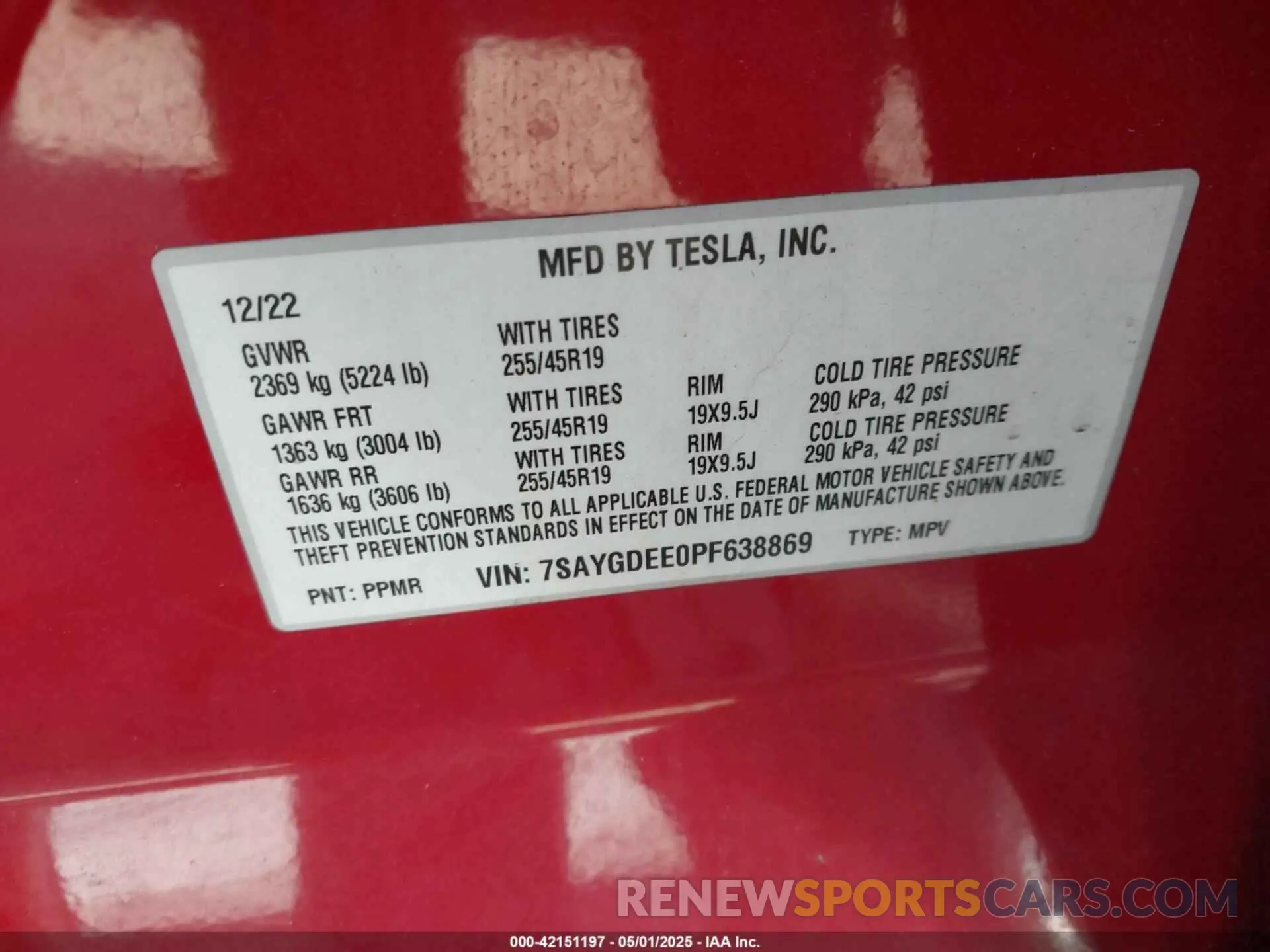 9 Фотография поврежденного автомобиля 7SAYGDEE0PF638869 TESLA MODEL Y 2023