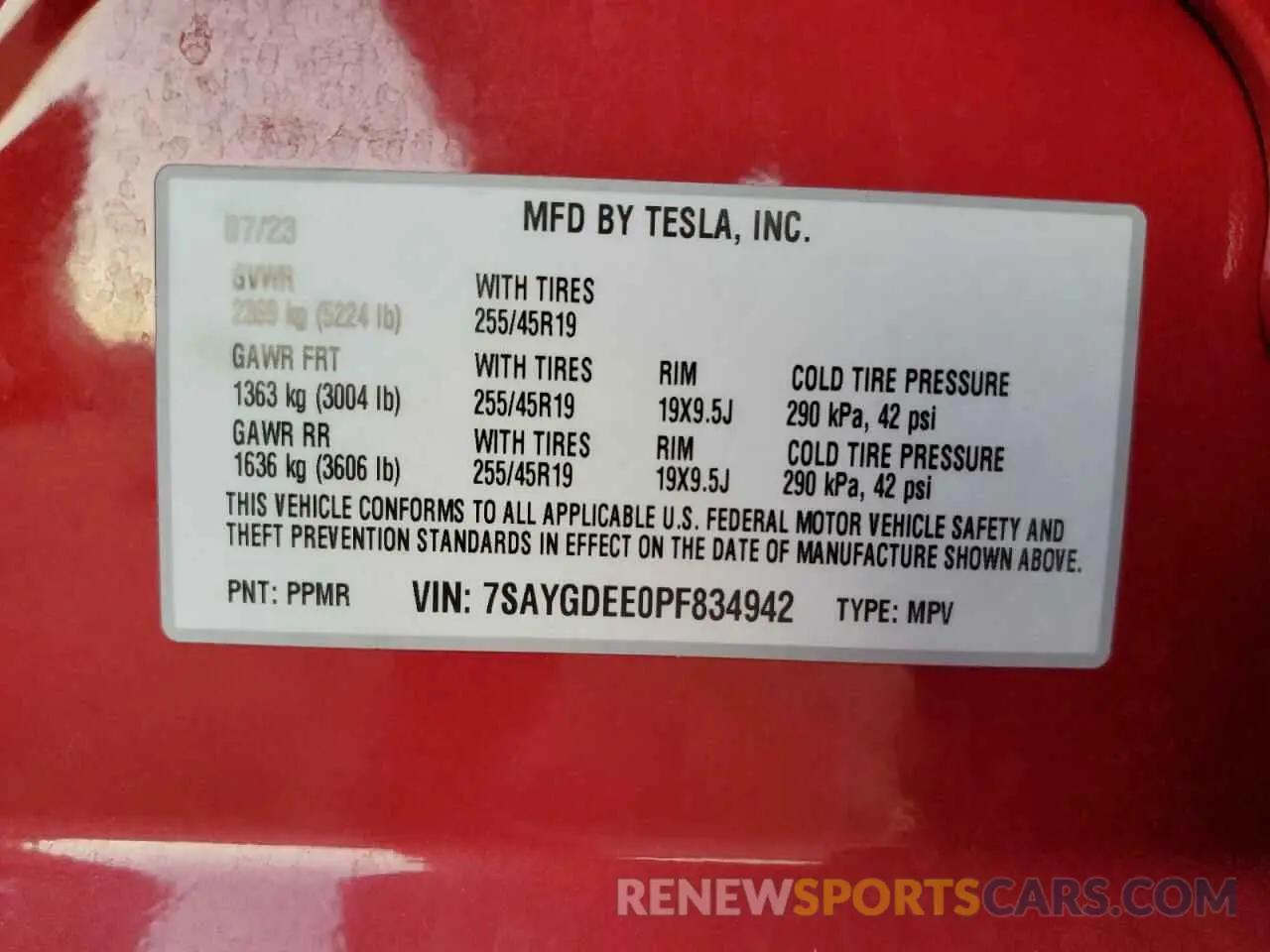 14 Фотография поврежденного автомобиля 7SAYGDEE0PF834942 TESLA MODEL Y 2023