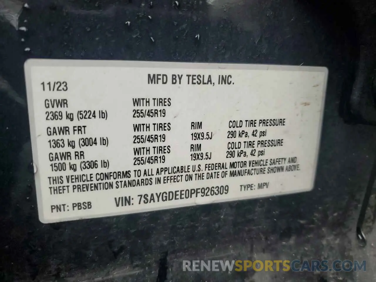 12 Фотография поврежденного автомобиля 7SAYGDEE0PF926309 TESLA MODEL Y 2023