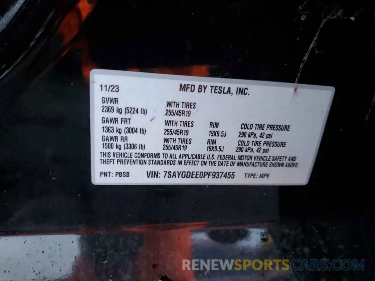 14 Фотография поврежденного автомобиля 7SAYGDEE0PF937455 TESLA MODEL Y 2023