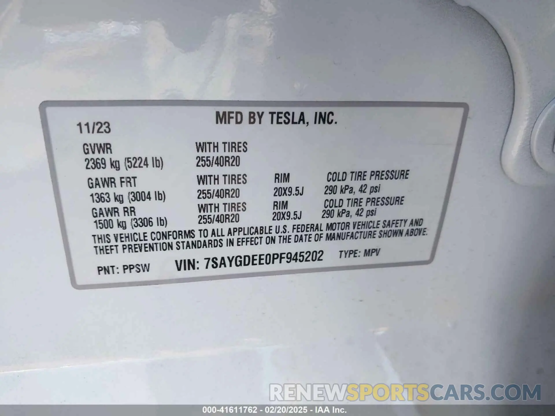 9 Фотография поврежденного автомобиля 7SAYGDEE0PF945202 TESLA MODEL Y 2023