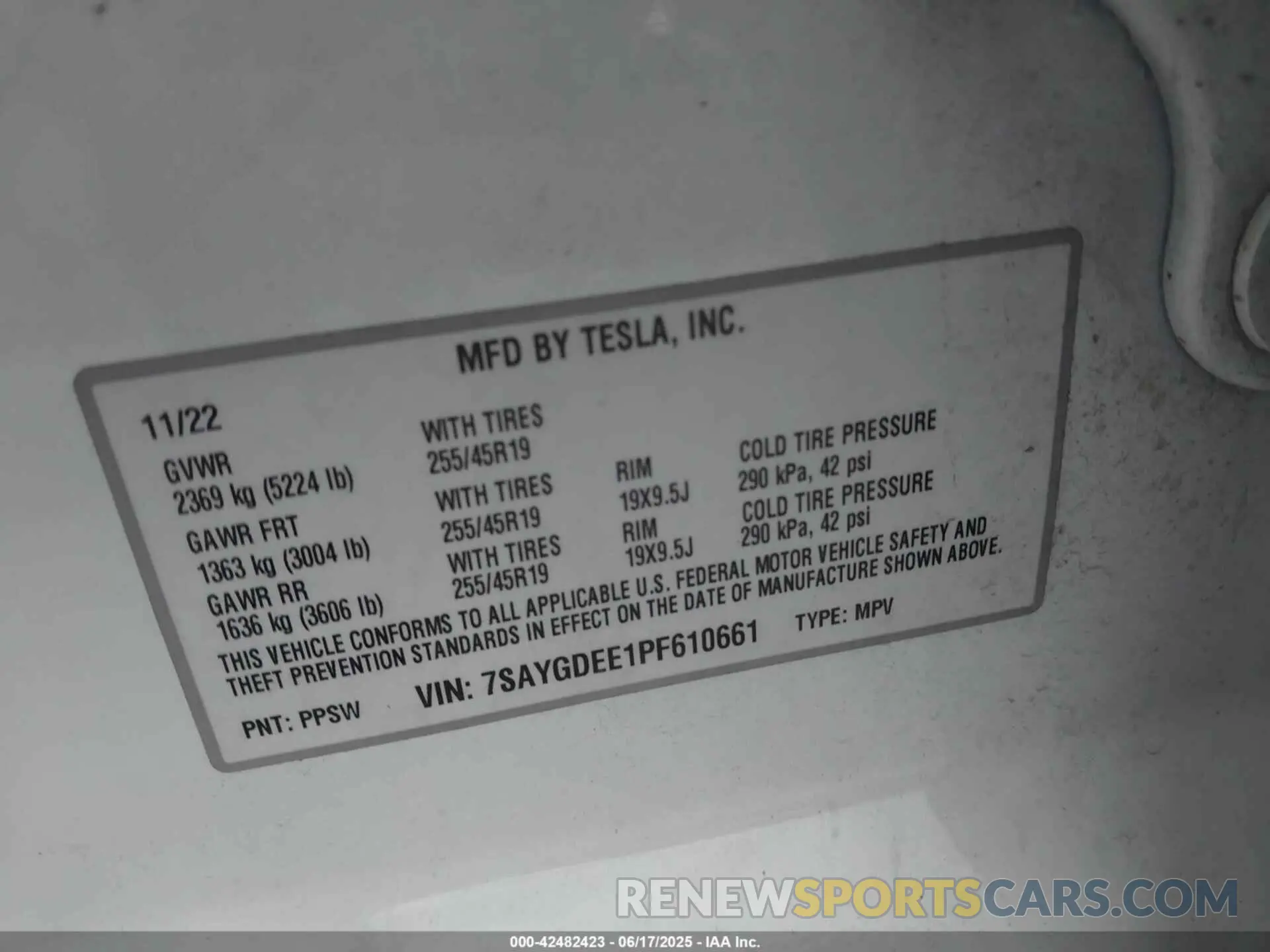 9 Фотография поврежденного автомобиля 7SAYGDEE1PF610661 TESLA MODEL Y 2023