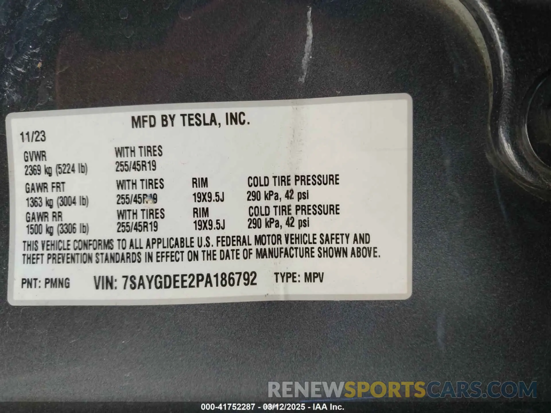 9 Фотография поврежденного автомобиля 7SAYGDEE2PA186792 TESLA MODEL Y 2023