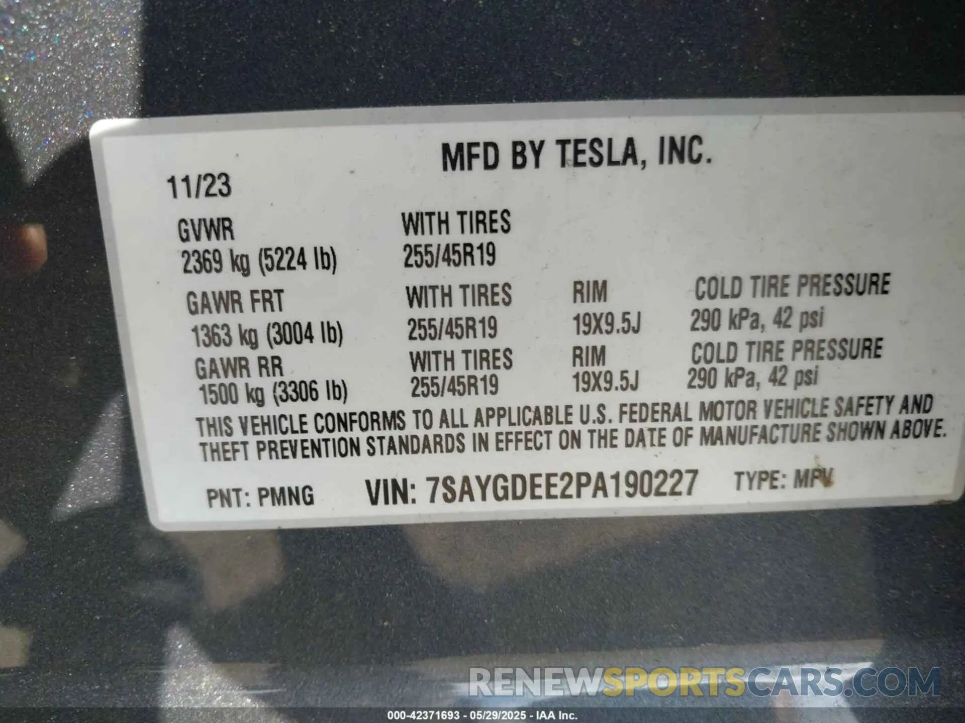 9 Фотография поврежденного автомобиля 7SAYGDEE2PA190227 TESLA MODEL Y 2023