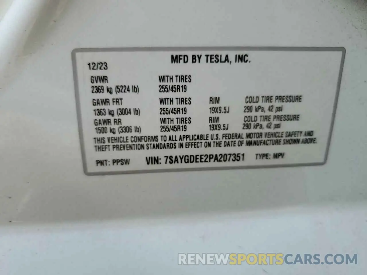 12 Photograph of a damaged car 7SAYGDEE2PA207351 TESLA MODEL Y 2023