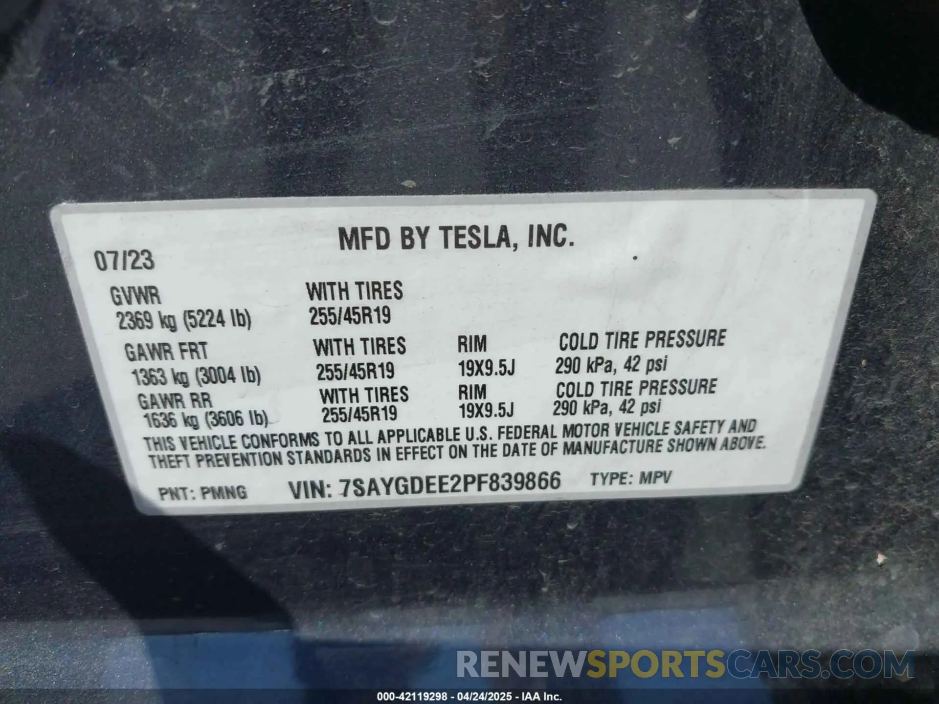 9 Фотография поврежденного автомобиля 7SAYGDEE2PF839866 TESLA MODEL Y 2023