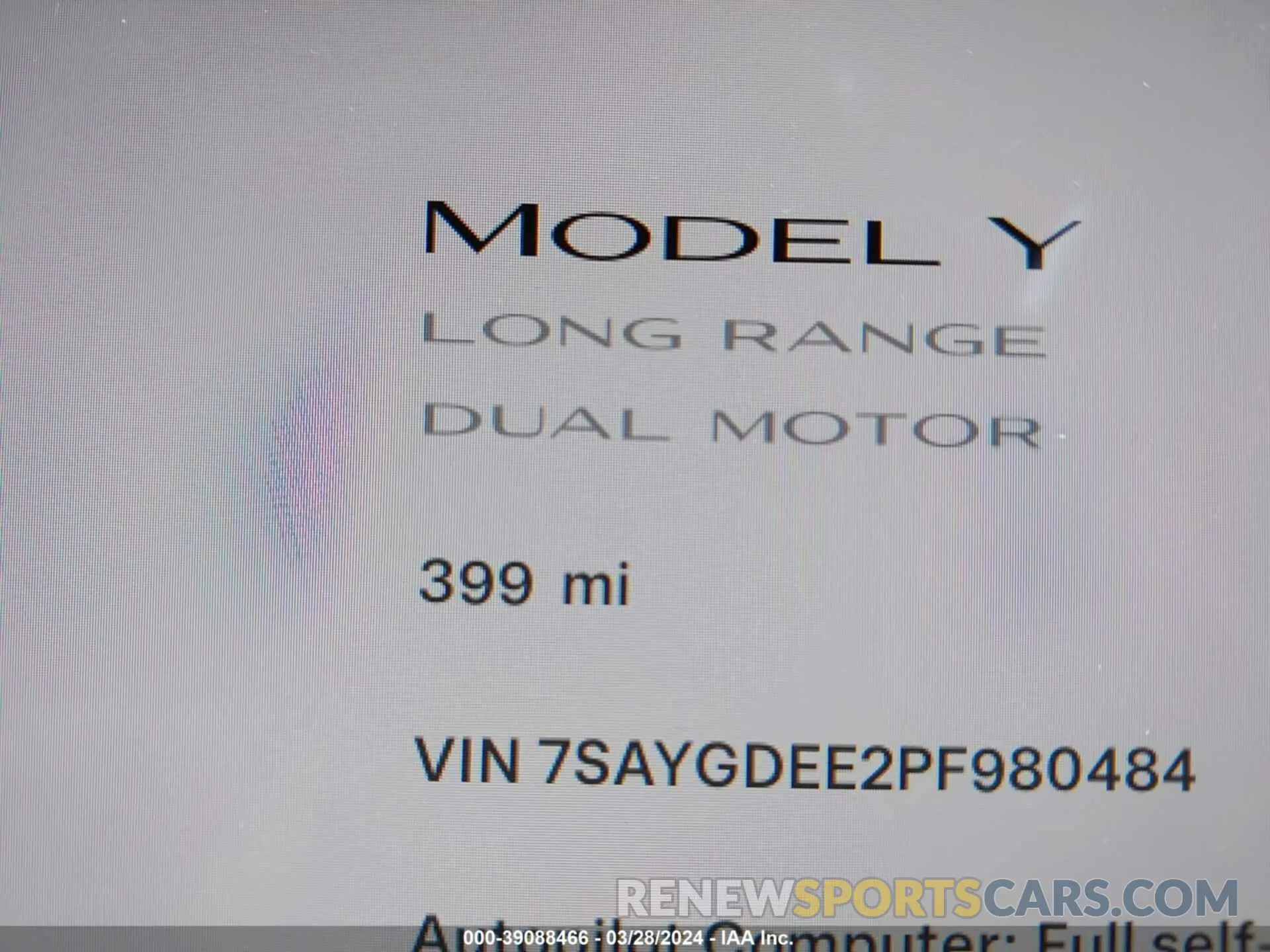 15 Photograph of a damaged car 7SAYGDEE2PF980484 TESLA MODEL Y 2023