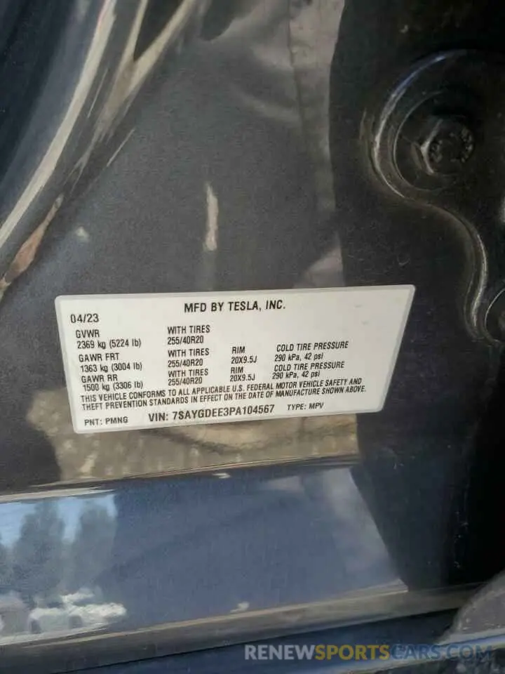 12 Photograph of a damaged car 7SAYGDEE3PA104567 TESLA MODEL Y 2023