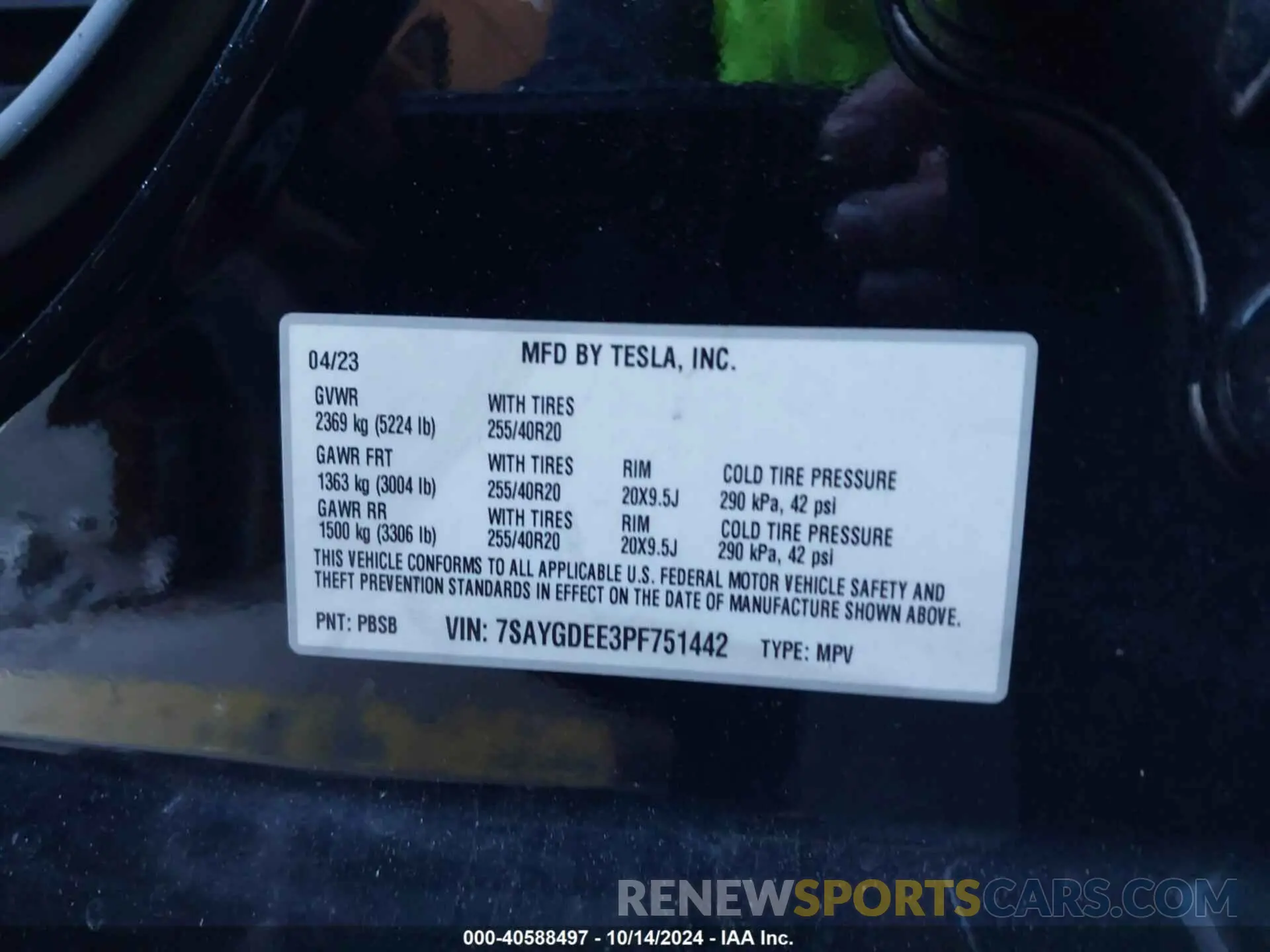 9 Фотография поврежденного автомобиля 7SAYGDEE3PF751442 TESLA MODEL Y 2023