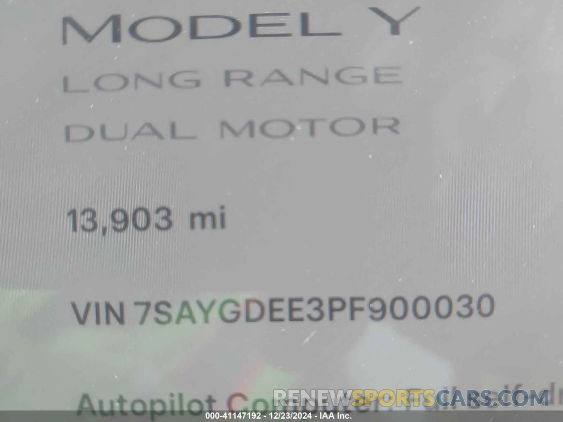 14 Фотография поврежденного автомобиля 7SAYGDEE3PF900030 TESLA MODEL Y 2023