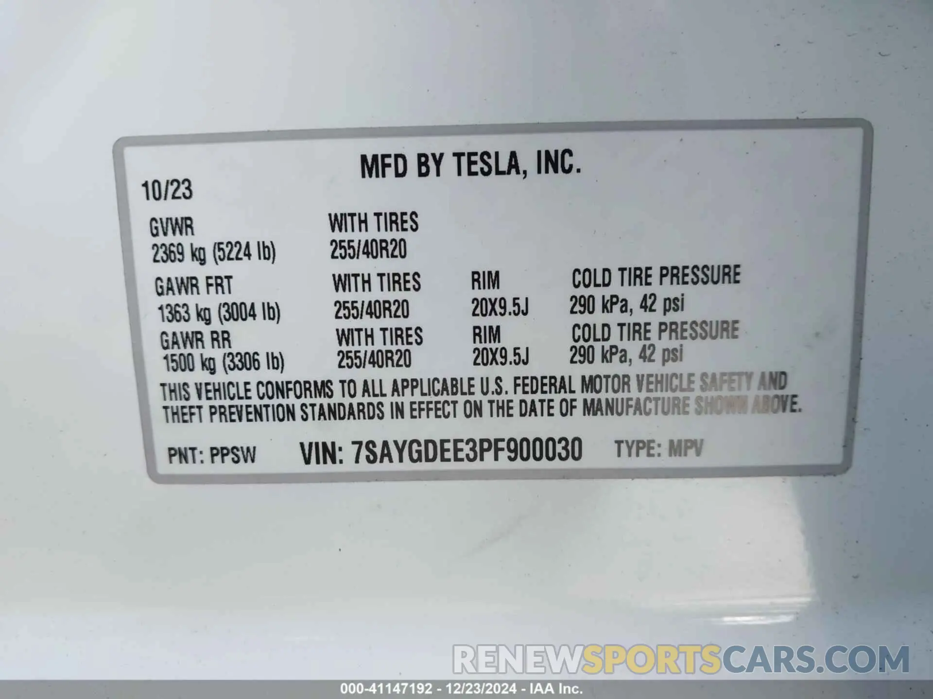 9 Фотография поврежденного автомобиля 7SAYGDEE3PF900030 TESLA MODEL Y 2023