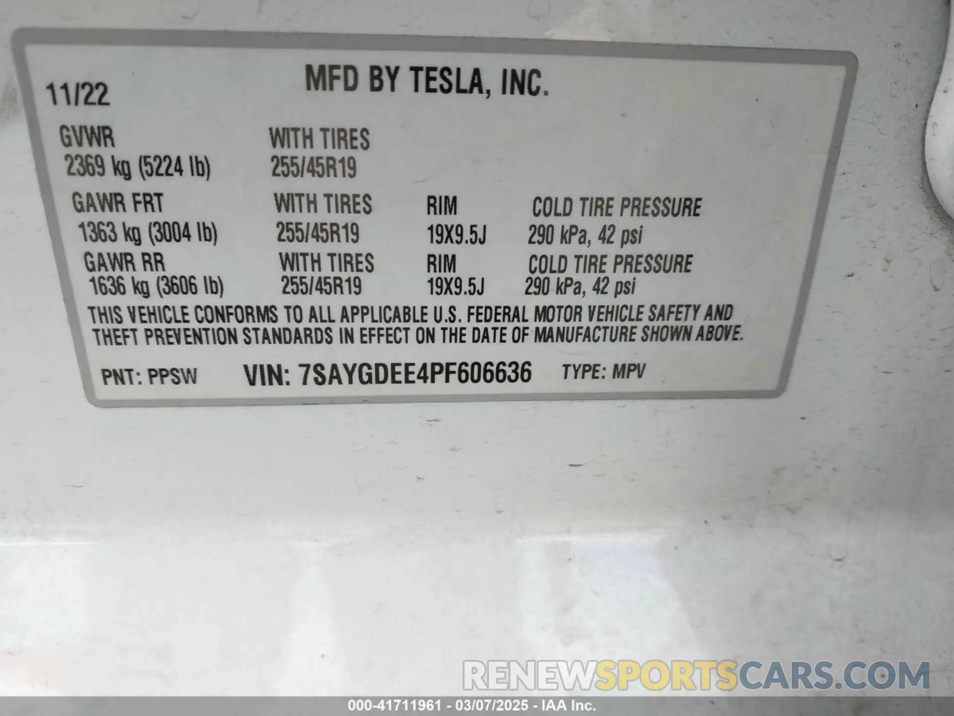 9 Фотография поврежденного автомобиля 7SAYGDEE4PF606636 TESLA MODEL Y 2023