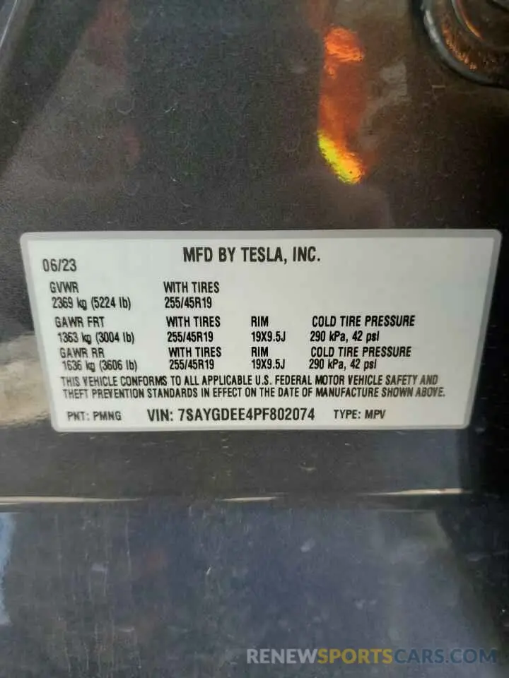 12 Фотография поврежденного автомобиля 7SAYGDEE4PF802074 TESLA MODEL Y 2023