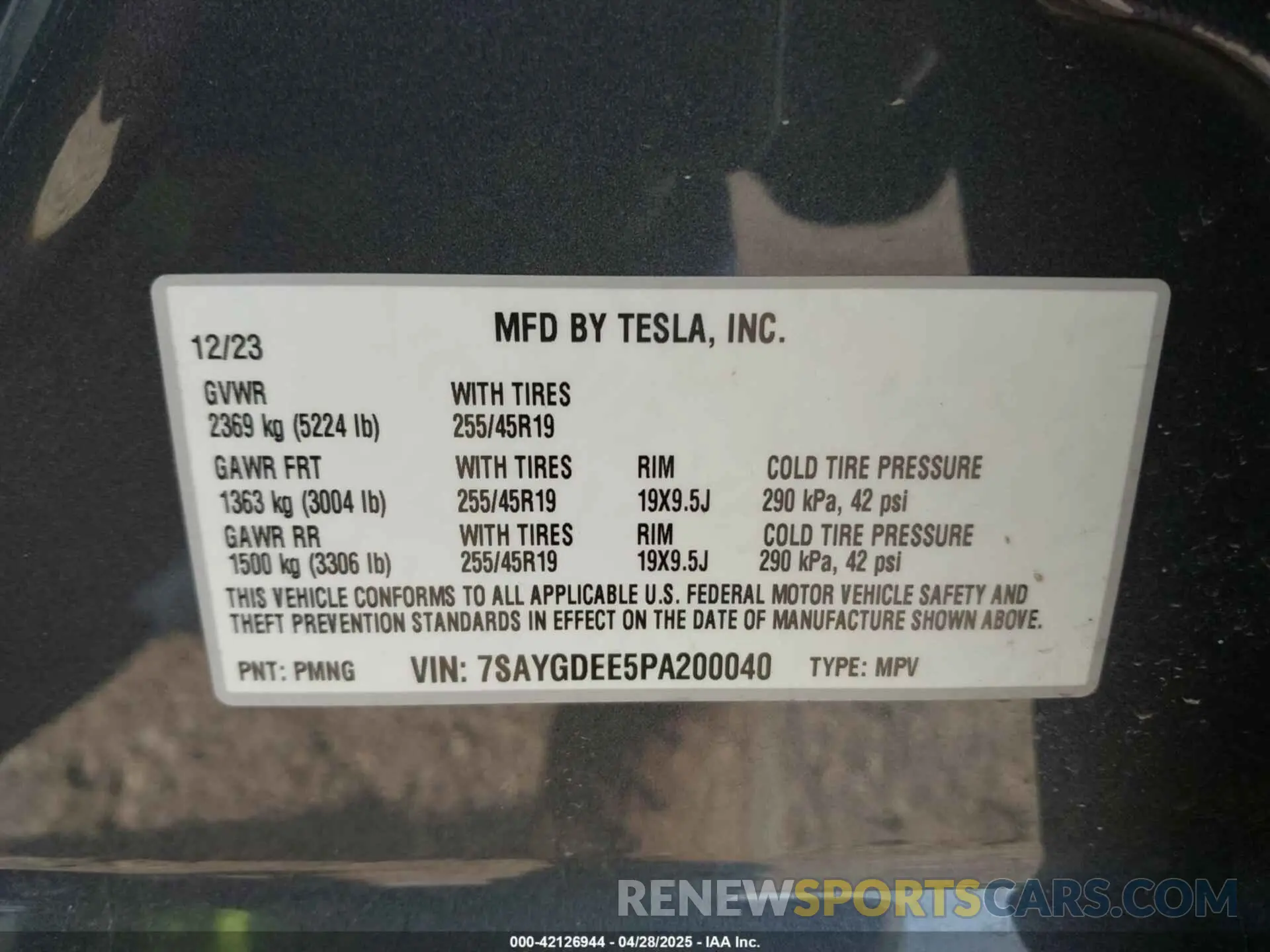 9 Фотография поврежденного автомобиля 7SAYGDEE5PA200040 TESLA MODEL Y 2023