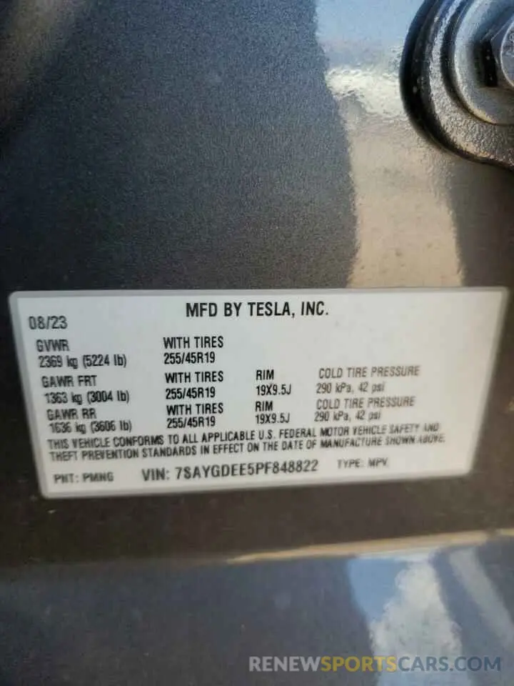 13 Фотография поврежденного автомобиля 7SAYGDEE5PF848822 TESLA MODEL Y 2023