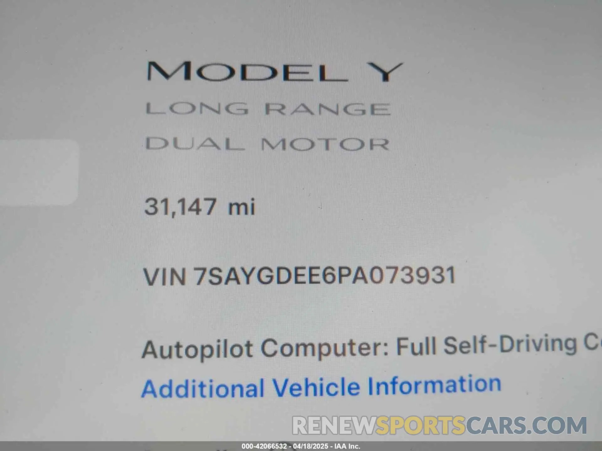 16 Фотография поврежденного автомобиля 7SAYGDEE6PA073931 TESLA MODEL Y 2023