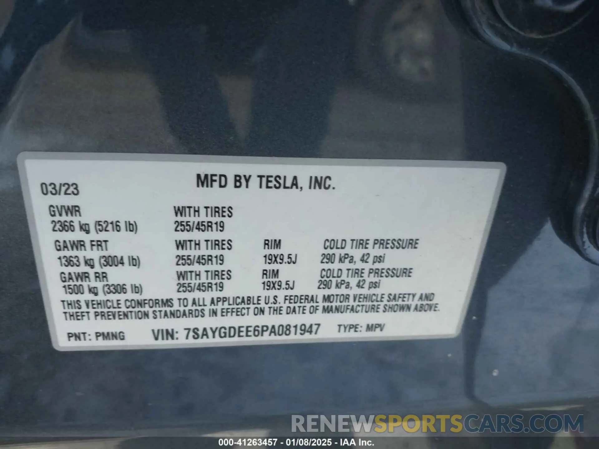 9 Photograph of a damaged car 7SAYGDEE6PA081947 TESLA MODEL Y 2023