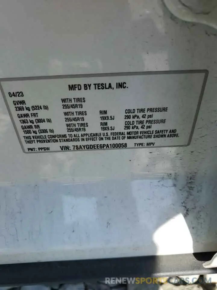 15 Photograph of a damaged car 7SAYGDEE6PA100058 TESLA MODEL Y 2023