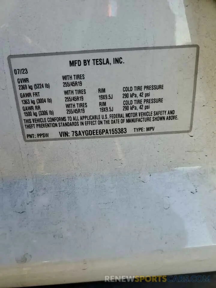 14 Фотография поврежденного автомобиля 7SAYGDEE6PA155383 TESLA MODEL Y 2023