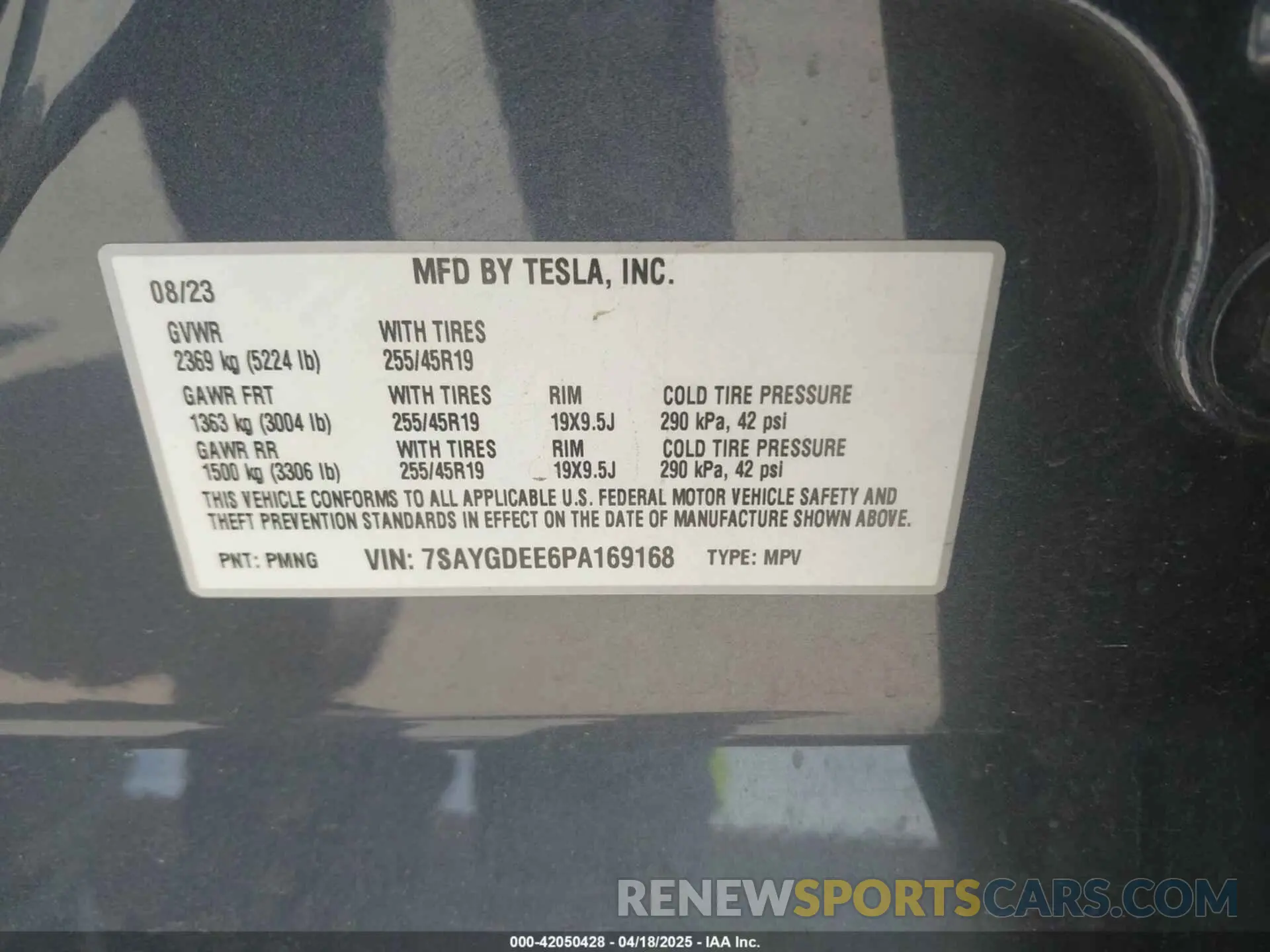 9 Фотография поврежденного автомобиля 7SAYGDEE6PA169168 TESLA MODEL Y 2023