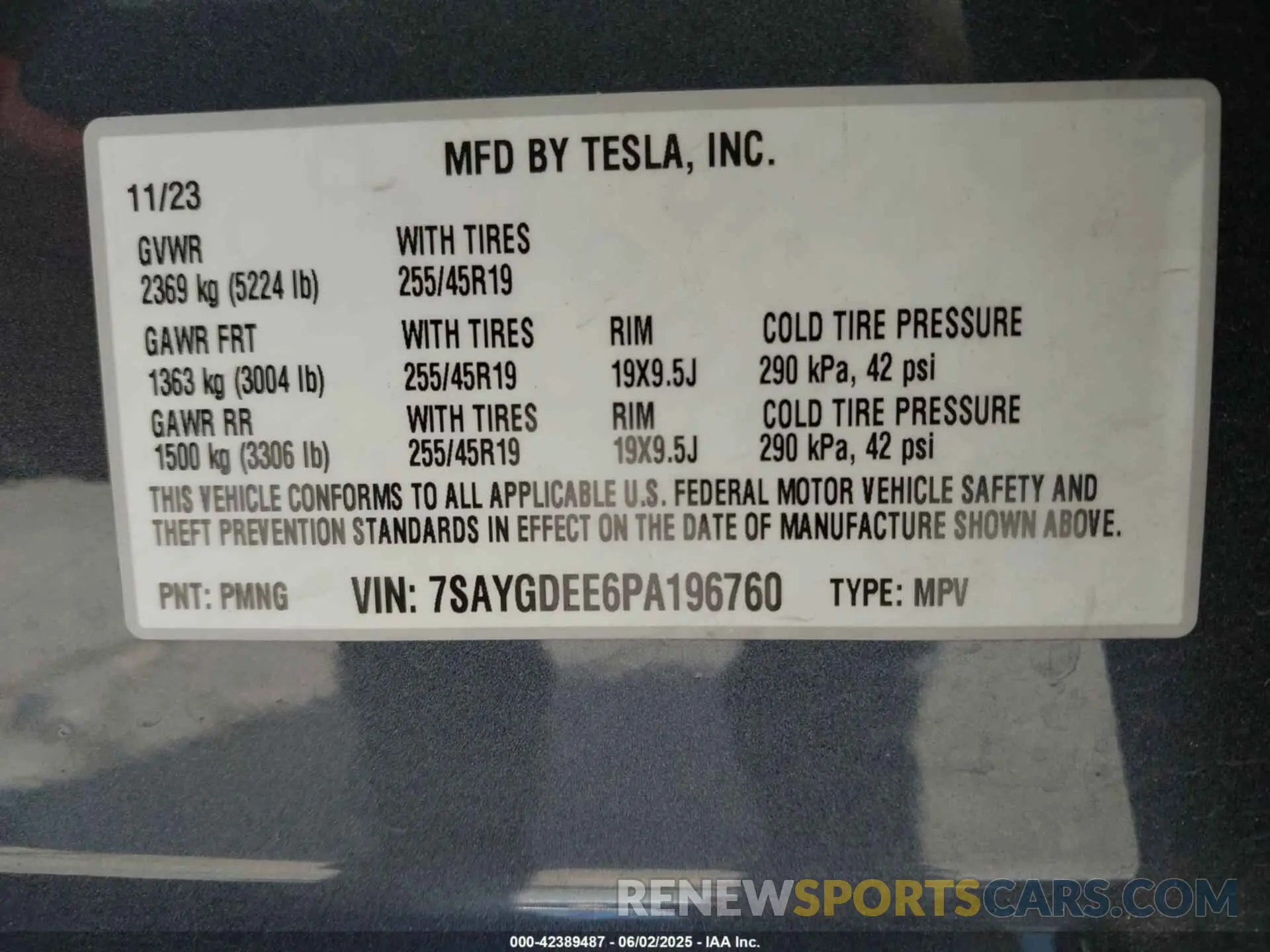 9 Фотография поврежденного автомобиля 7SAYGDEE6PA196760 TESLA MODEL Y 2023