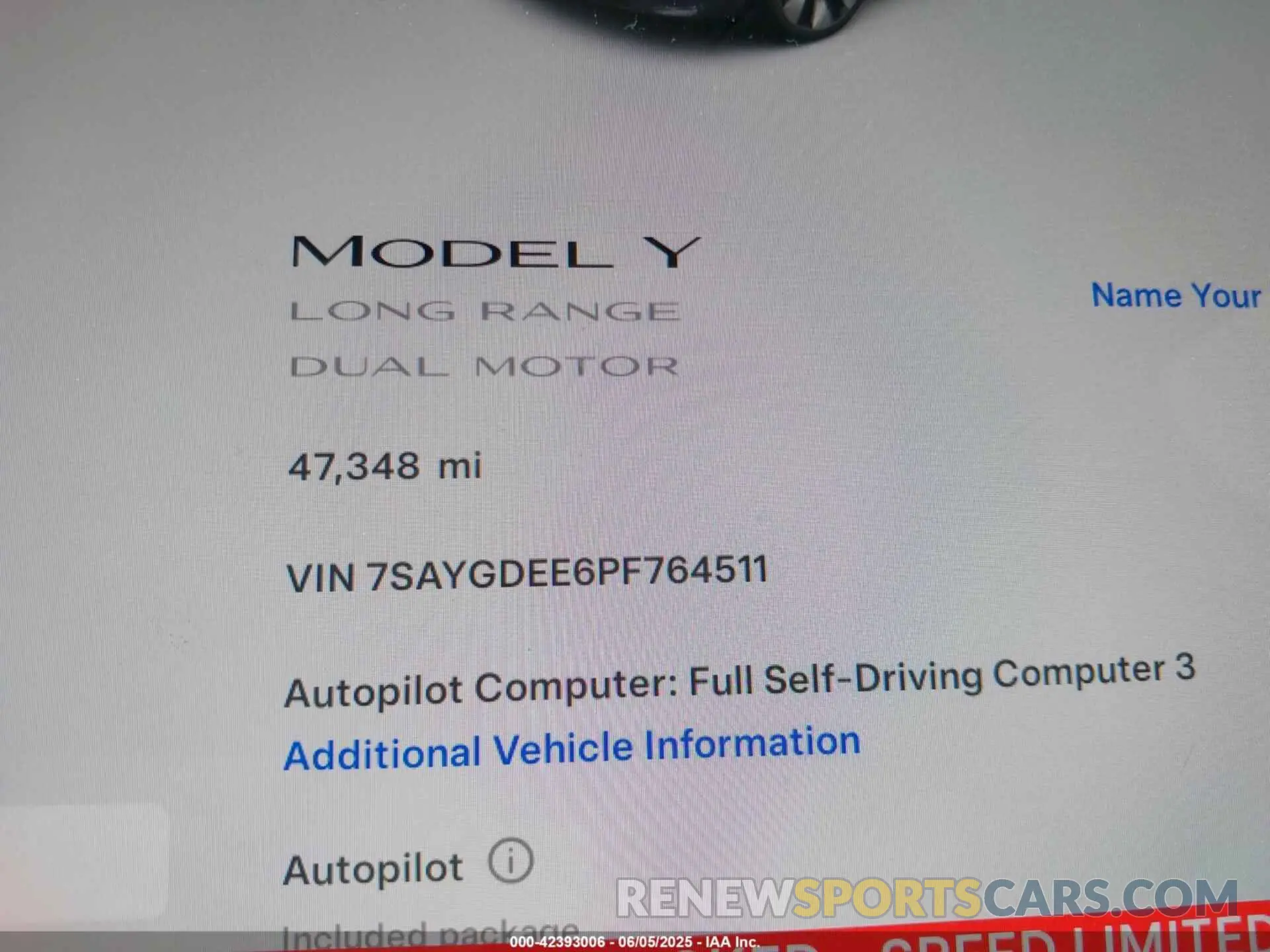 7 Photograph of a damaged car 7SAYGDEE6PF764511 TESLA MODEL Y 2023