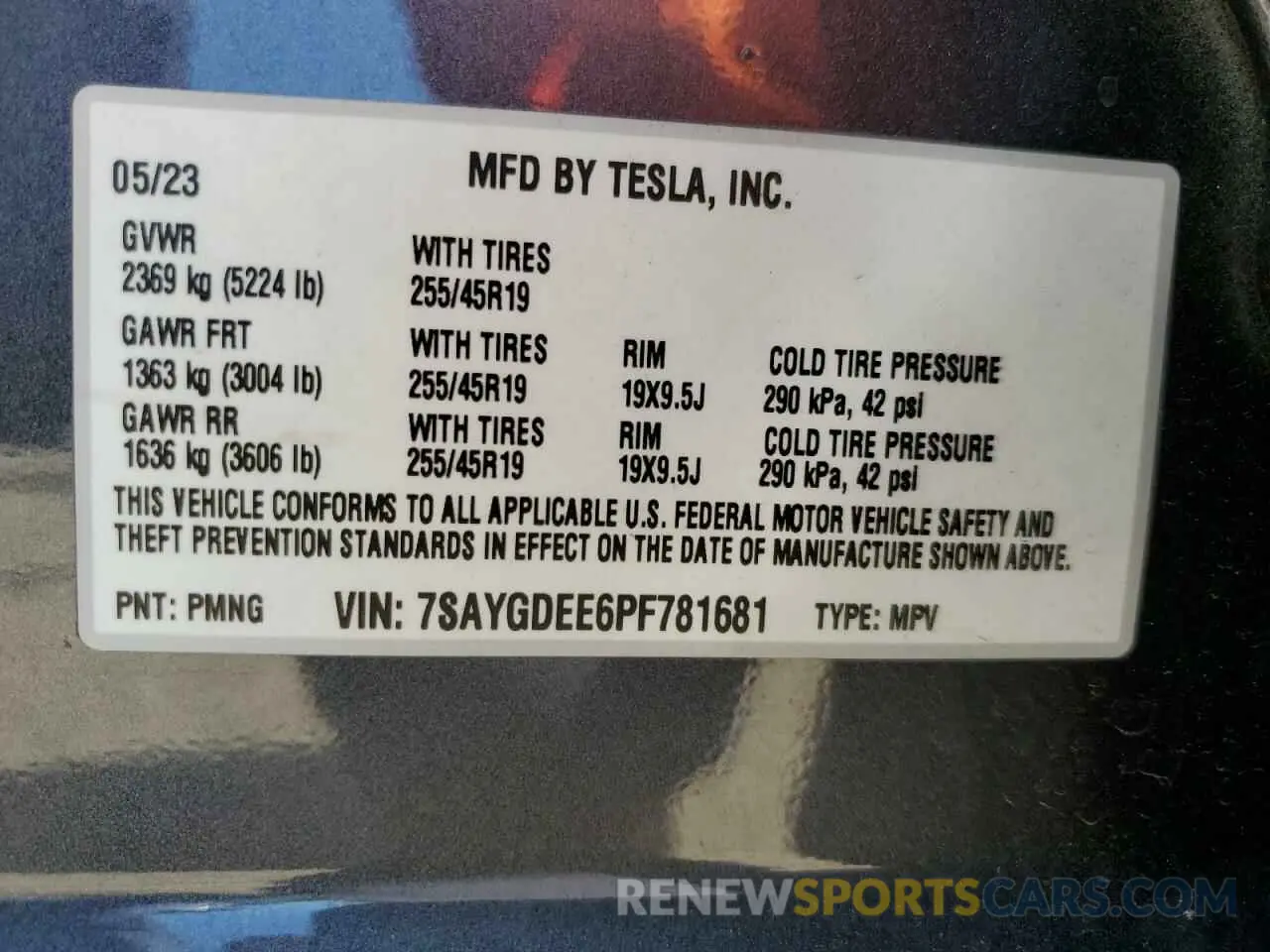 12 Фотография поврежденного автомобиля 7SAYGDEE6PF781681 TESLA MODEL Y 2023