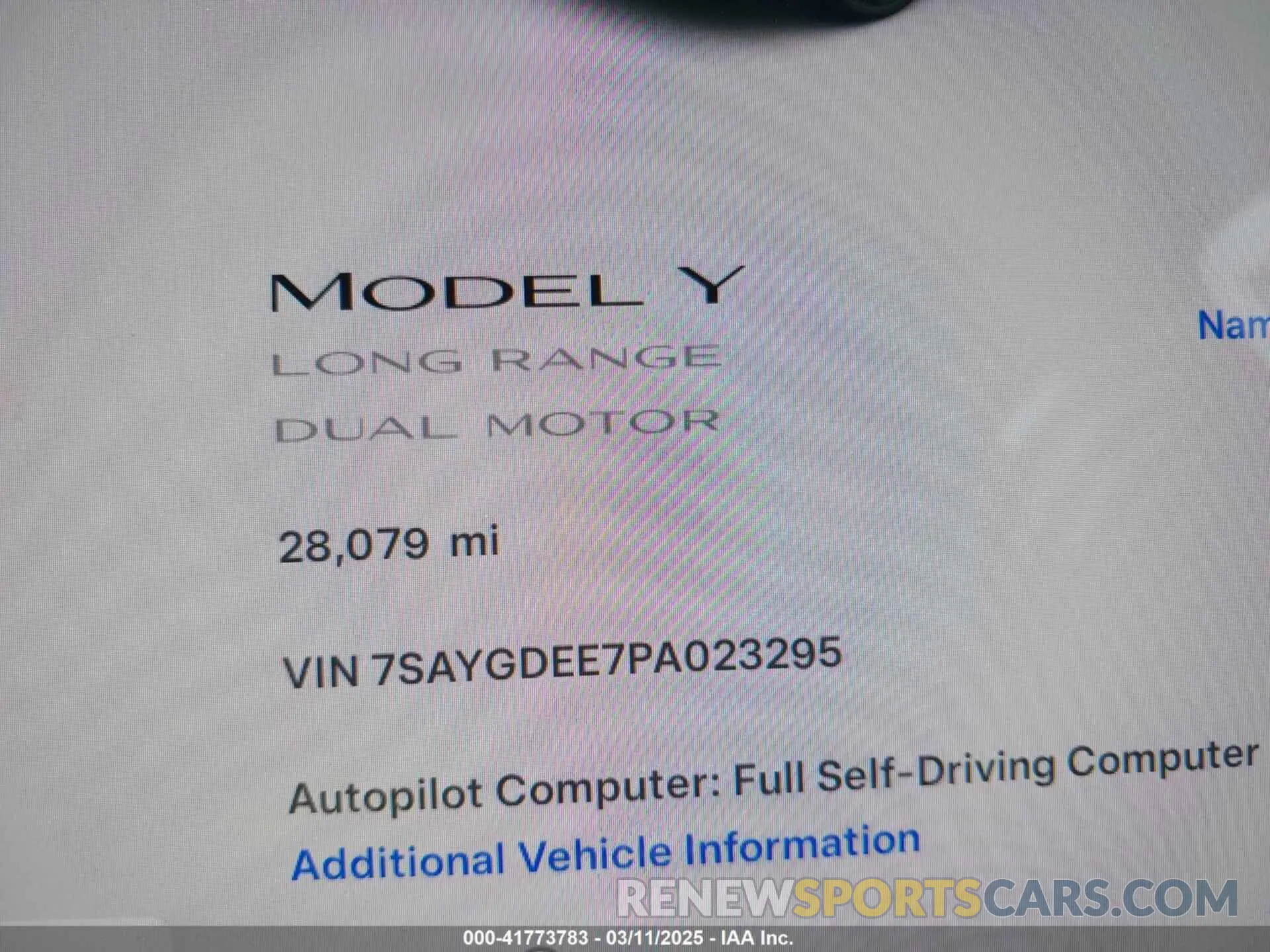 7 Фотография поврежденного автомобиля 7SAYGDEE7PA023295 TESLA MODEL Y 2023