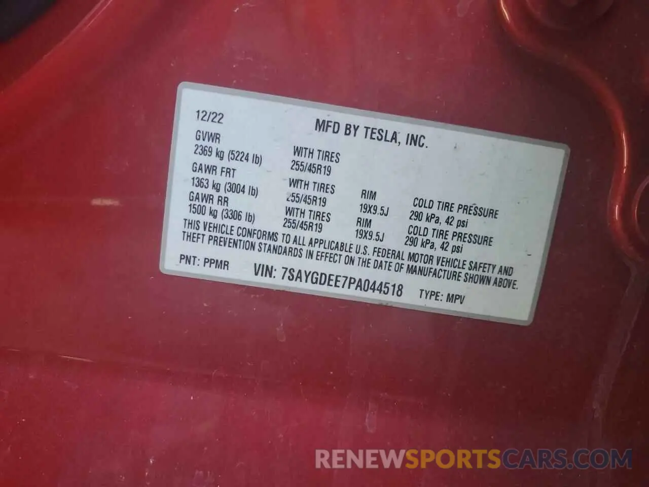 12 Фотография поврежденного автомобиля 7SAYGDEE7PA044518 TESLA MODEL Y 2023