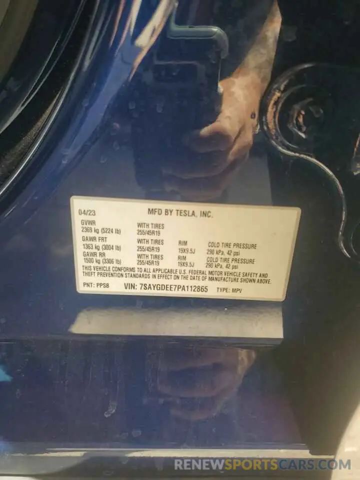 12 Фотография поврежденного автомобиля 7SAYGDEE7PA112865 TESLA MODEL Y 2023