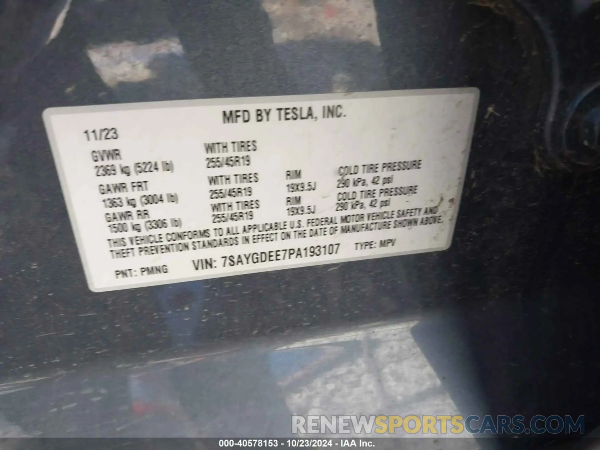 9 Photograph of a damaged car 7SAYGDEE7PA193107 TESLA MODEL Y 2023