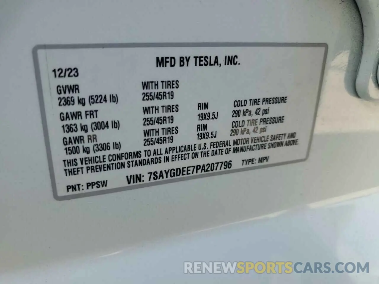 12 Фотография поврежденного автомобиля 7SAYGDEE7PA207796 TESLA MODEL Y 2023