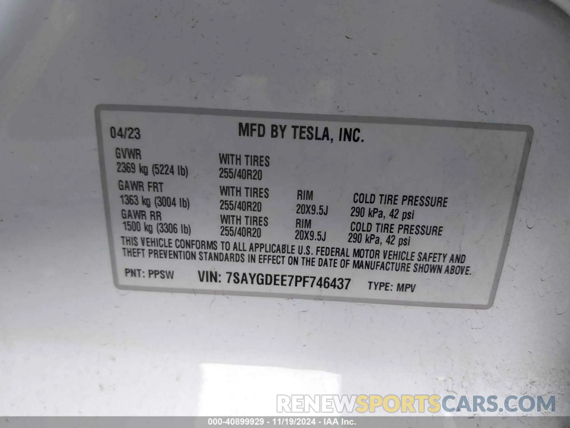 9 Фотография поврежденного автомобиля 7SAYGDEE7PF746437 TESLA MODEL Y 2023
