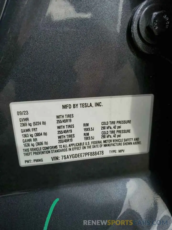 15 Фотография поврежденного автомобиля 7SAYGDEE7PF888478 TESLA MODEL Y 2023